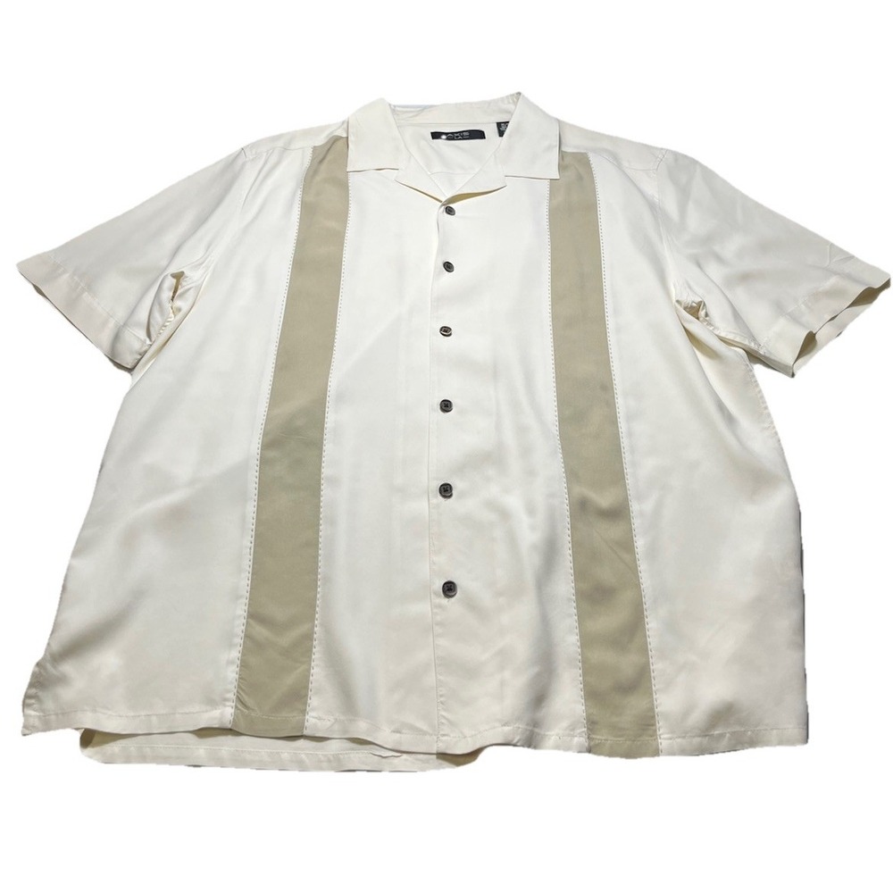 Axis Mens 100% Silk Bowling Shirt XL Cream Beige Retro Cabana Button Up